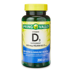 Spring Valley 10000 IU Vitamin D3 Supplement Softgels;  200 Count