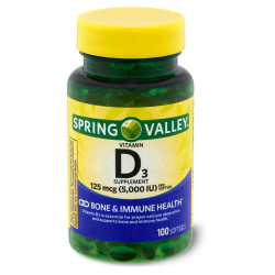 Spring Valley Vitamin D3 Softgels;  5000 IU;  100 Count